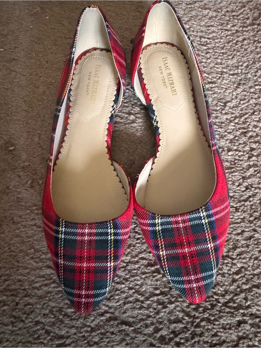 Isaac Mizrahi Red Plaid Pointed-Toe Flats size 7.5 new w/out box